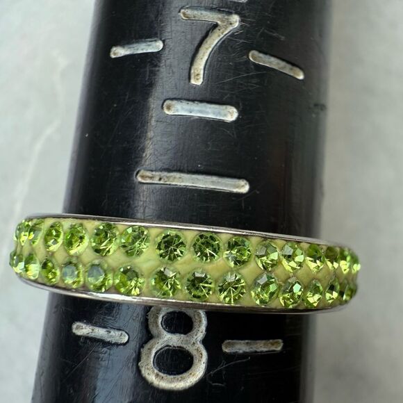Green Crystal Stainless Steel Eternity Band – Size 7.5  Sparkle Ring - Picture 15 of 17